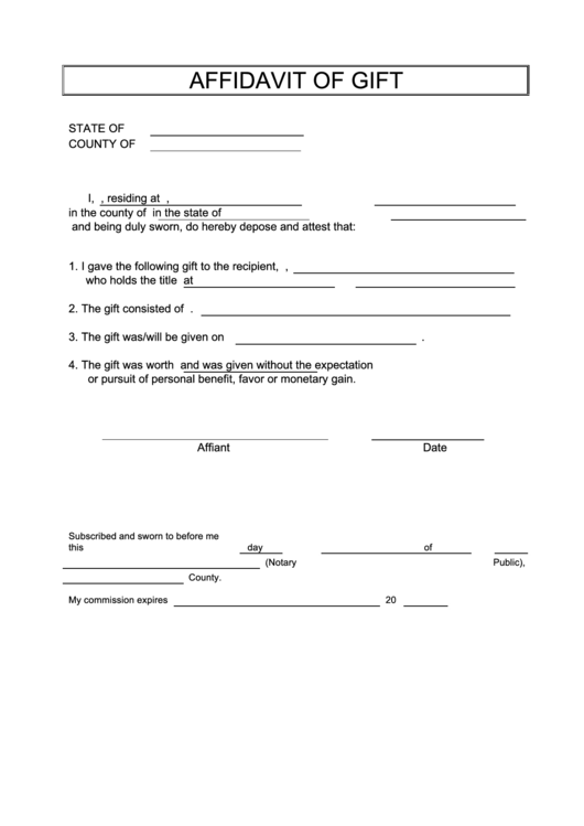 Affidavit Of Gift Printable pdf