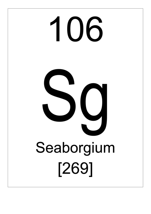 106 Sq Chemical Element Poster Template - Seaborgium Printable pdf