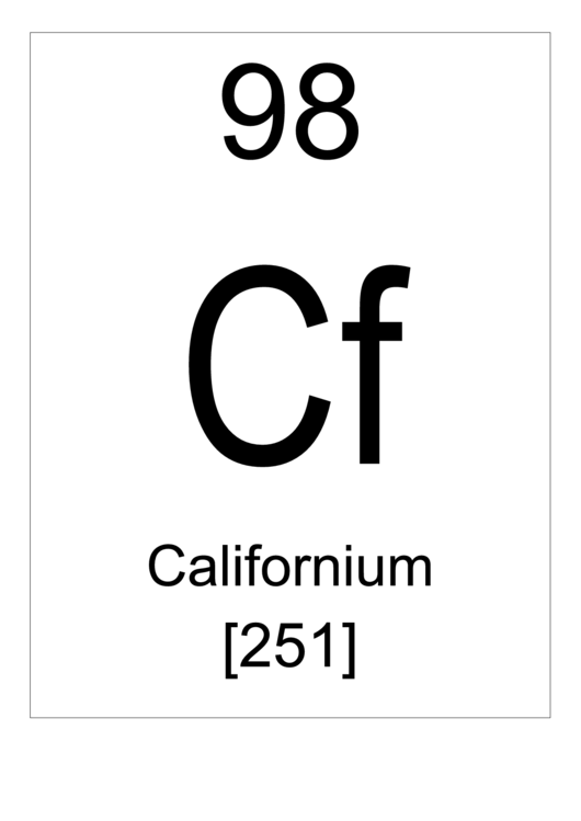 98 Cf Chemical Element Poster Template - Californium Printable pdf