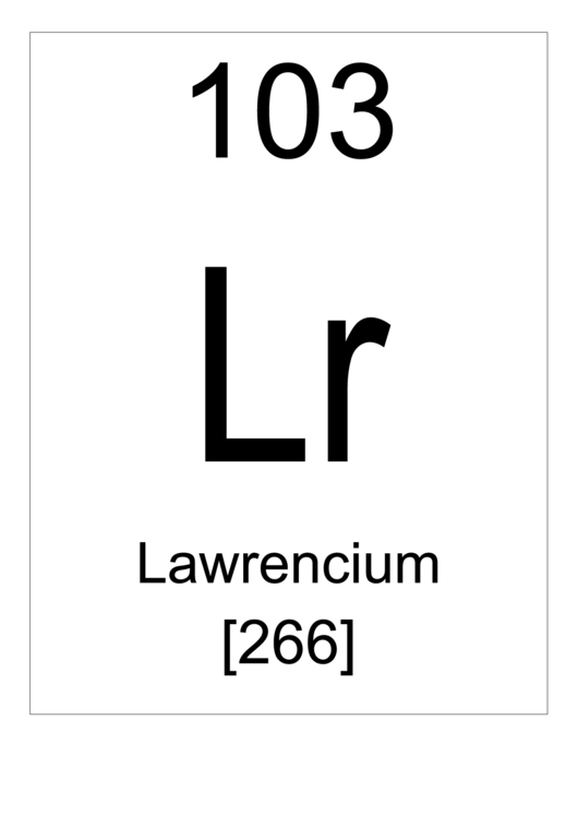 103 Lr Chemical Element Poster Template - Lawrencium Printable pdf