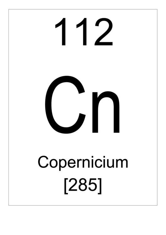 112 Cn Chemical Element Poster Template - Copernicium Printable pdf