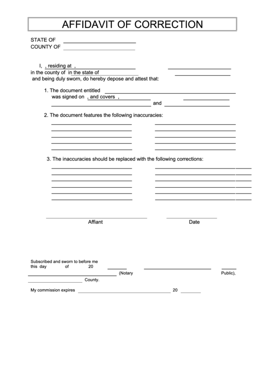 Affidavit Of Correction Printable pdf