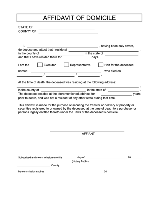 Affidavit Of Domicile Printable pdf