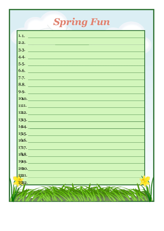 Spring Fun List Printable pdf