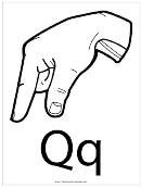 Letter Q Sign Language Template - Outline With Label