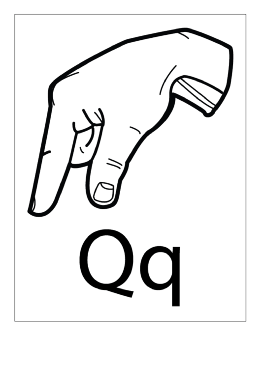 letter q sign language template outline with label printable pdf download