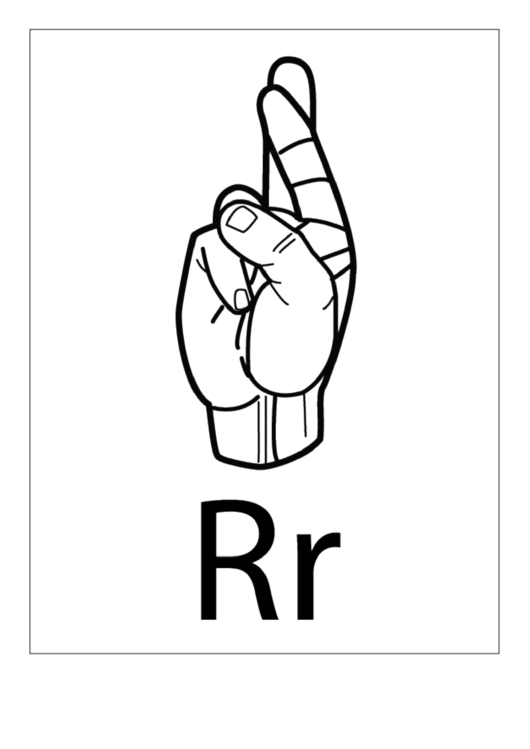 Letter R Sign Language Template - Outline With Label Printable pdf