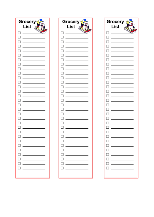 Snowman Grocery List Template Printable pdf