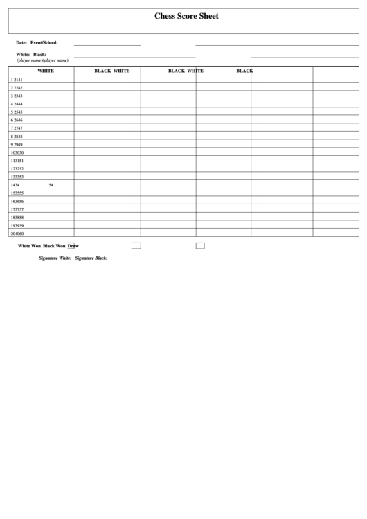 Chess Score Sheet Template Printable pdf