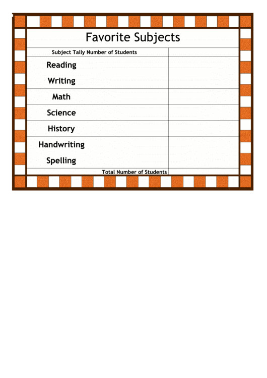 Favorite Subjects Tally Chart Printable pdf