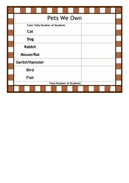 Pets Tally Chart Printable pdf