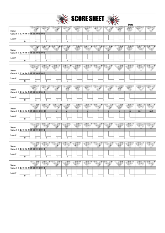 Bowling Score Sheet Printable pdf