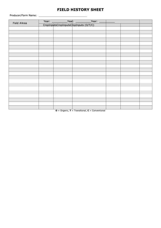 Field History Sheet Printable pdf