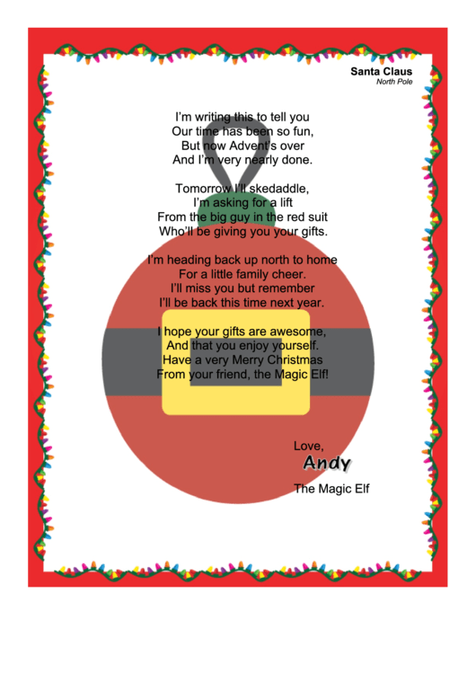 Magic Elf Santa Letter Template Printable pdf