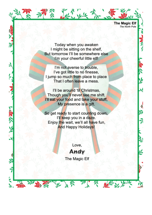 Magic Elf Christmas Letter Template Printable pdf