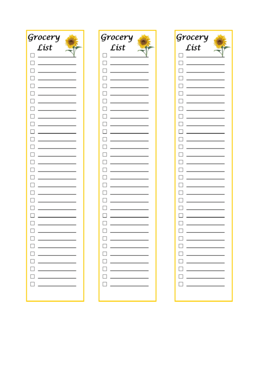 Grocery Lists Sunflower Template Printable pdf