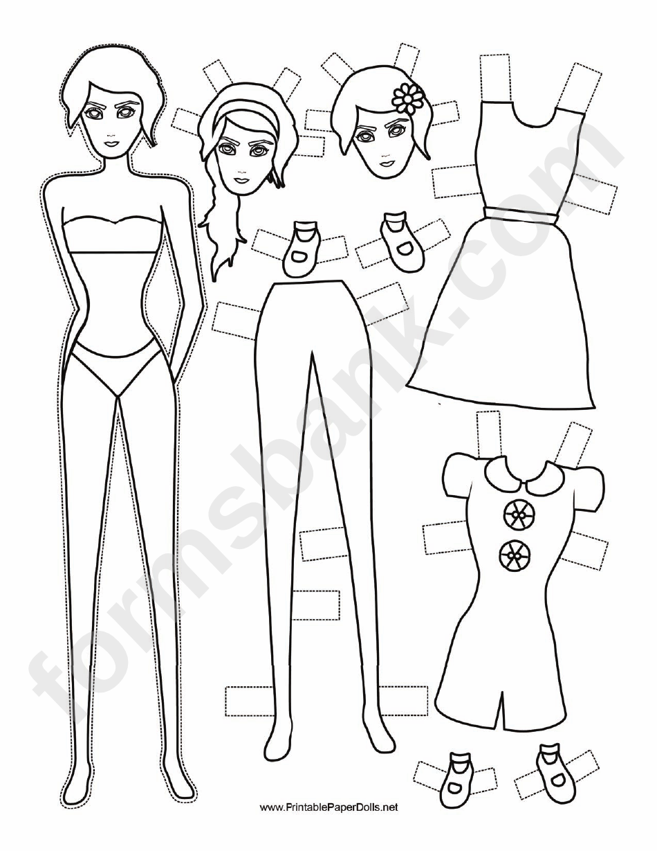 Fashion Paper Doll With Flower To Color