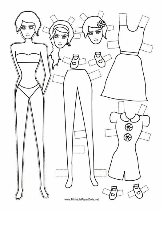 Fashion Paper Doll With Flower To Color Printable pdf