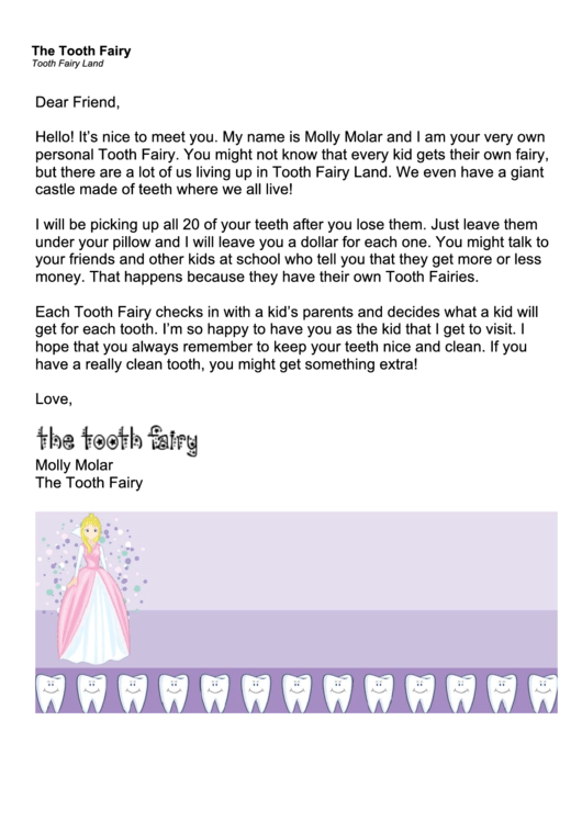 Tooth Fairy Letter Printable pdf