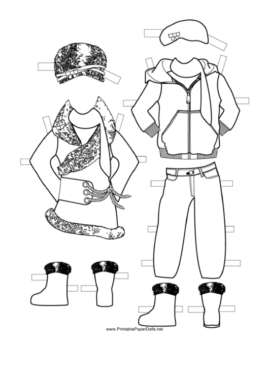 Girl Paper Doll Winter Outfits To Color Printable pdf