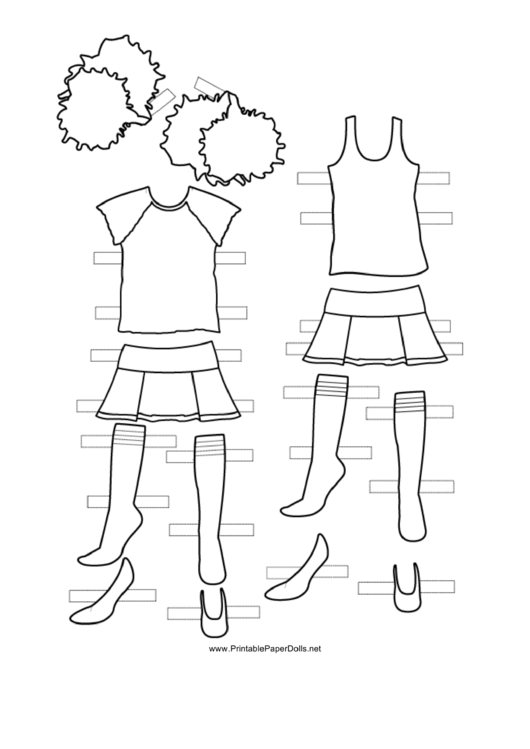 Cheerleader Paper Doll Outfits To Color Printable pdf