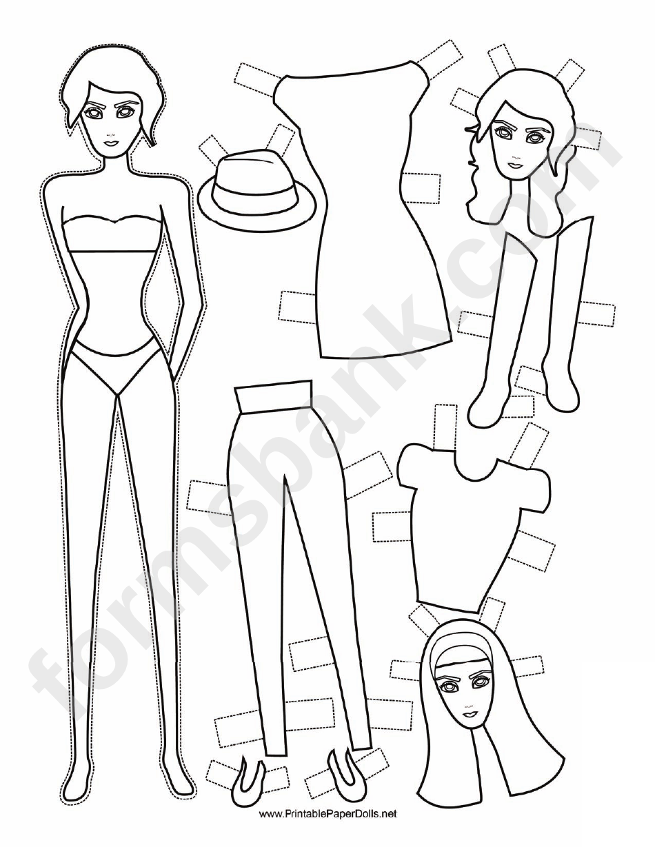 Fashion Paper Doll With Fedora To Color