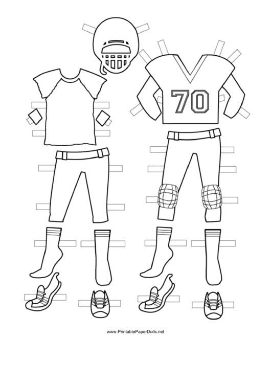 Female Football Player Paper Doll Uniforms To Color Printable pdf