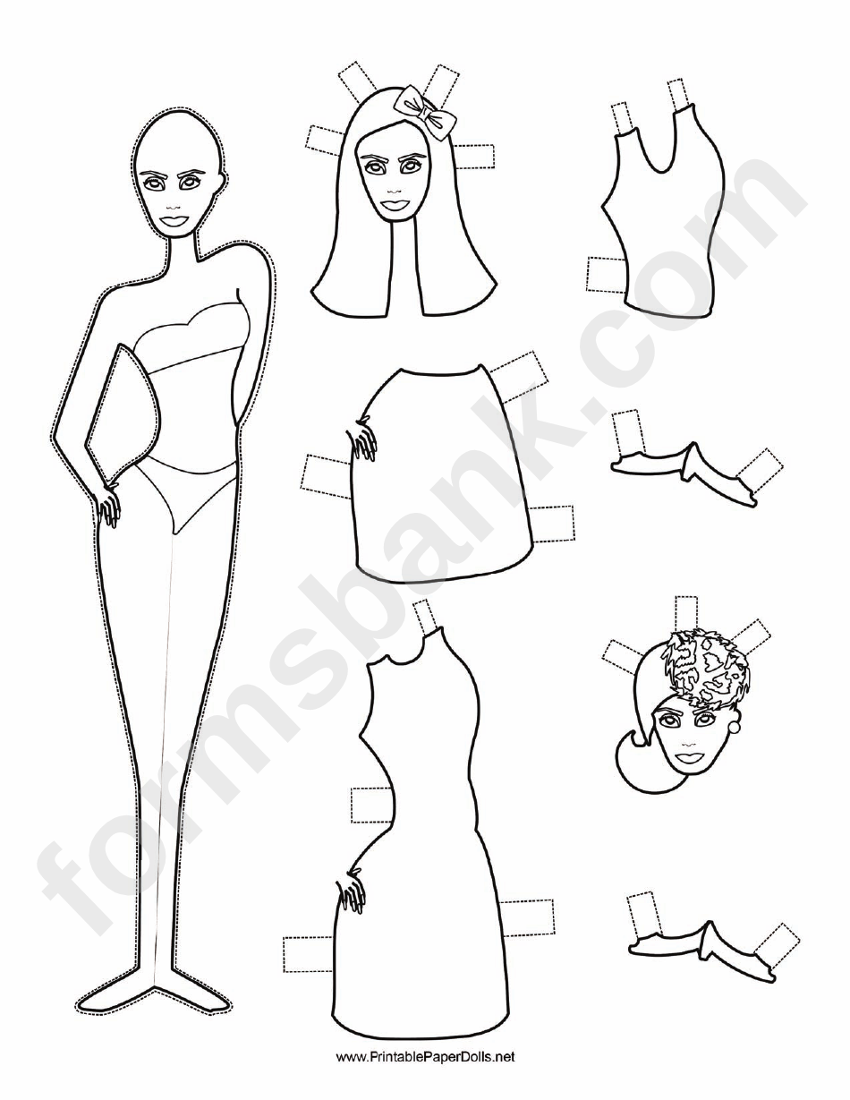 Fashion Paper Doll With Bow To Color