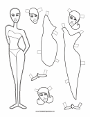 Fashion Paper Doll With Sheath To Color