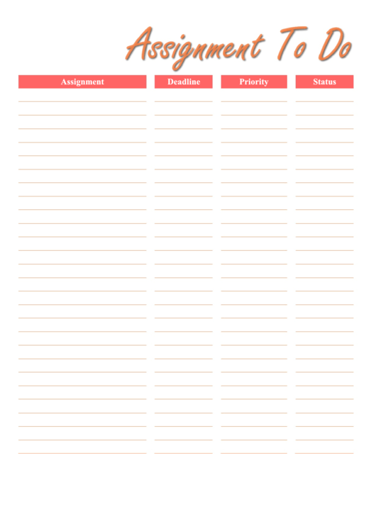 Assignment To Do List - Color Printable pdf