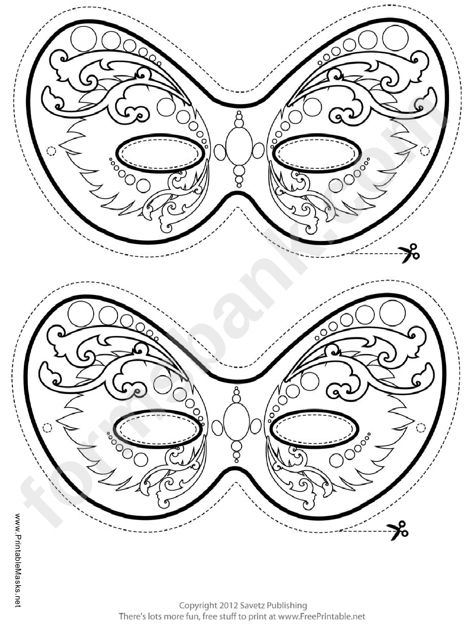 Mardi Gras Ornate Outline Mask Template