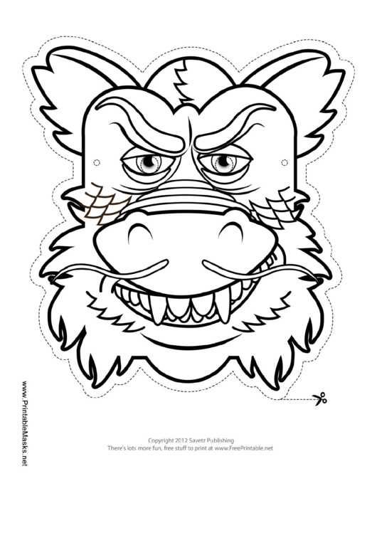 Dragon Asian Outline Mask Template Printable pdf