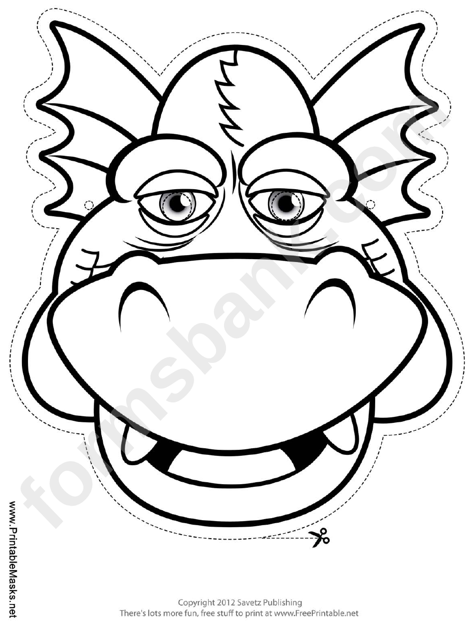 Dragon Smiling Outline Mask Template printable pdf download