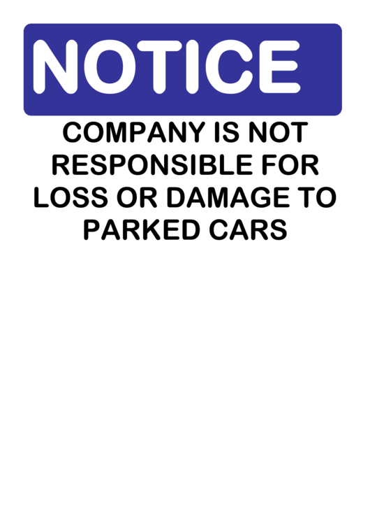 Notice Loss Or Damage To Parked Cars Printable pdf