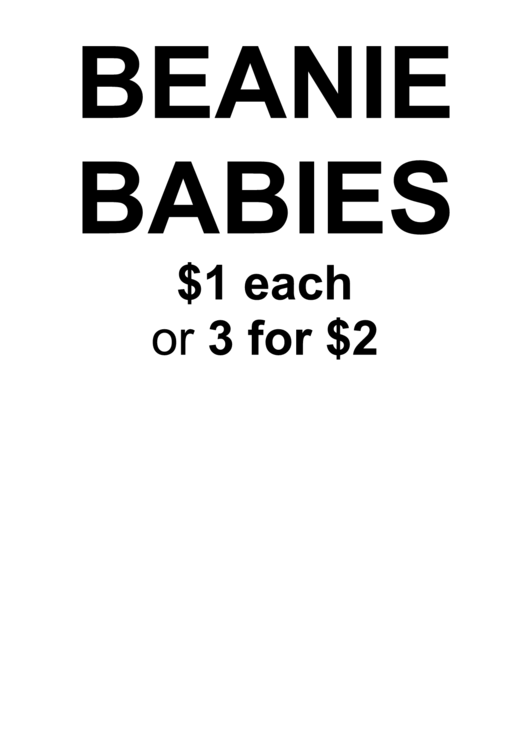 Beanie Babies Sale Printable pdf