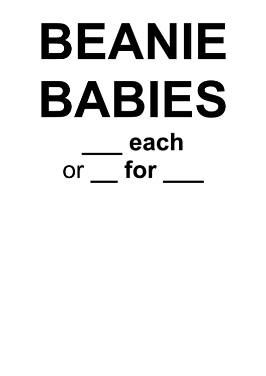 Beanie Babies Sale Sign Printable pdf