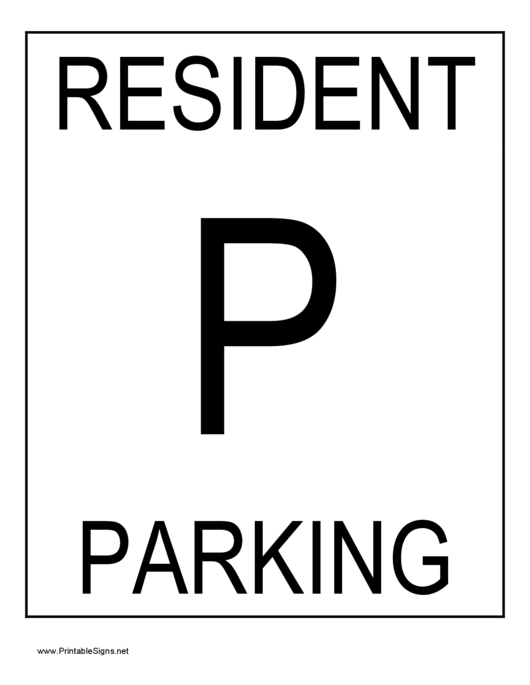 Resident Parking Sign Printable pdf