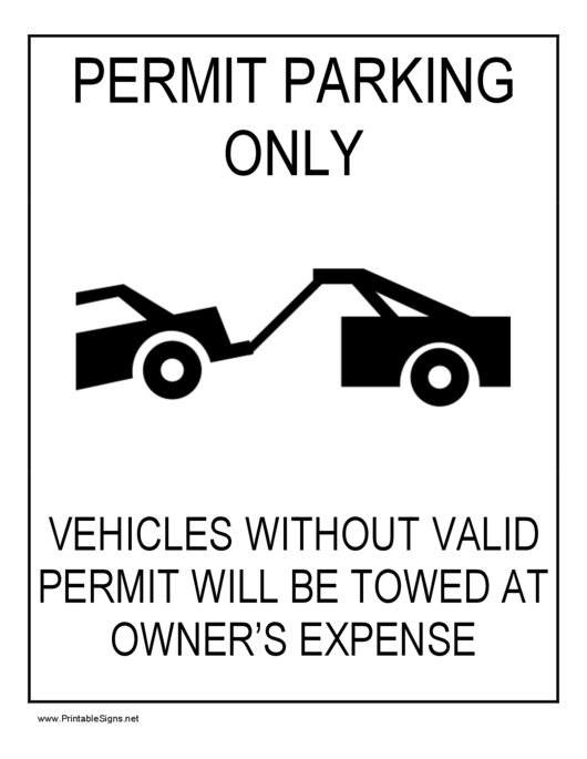 Permit Parking Only Sign Printable pdf