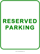 Reserved Parking Sign Green
