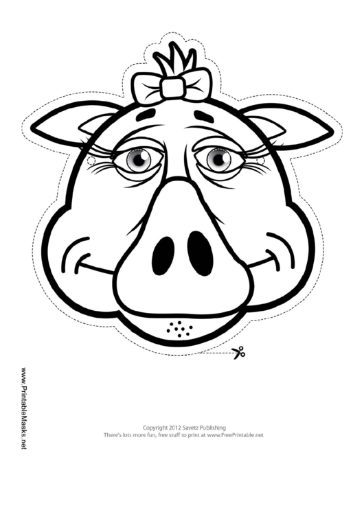 Pig Bow Mask Outline Template Printable pdf