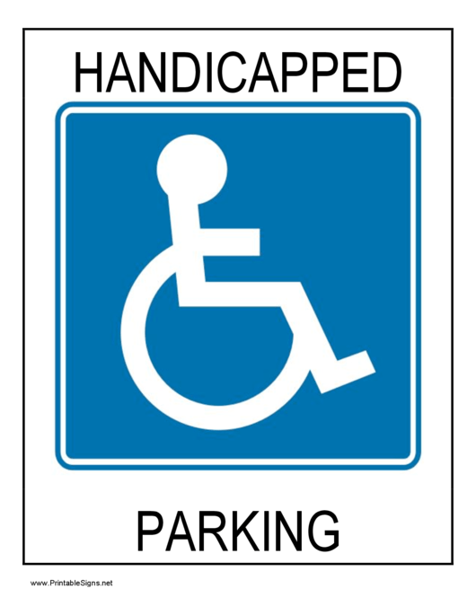 Handicapped Blue Parking Sign Printable pdf