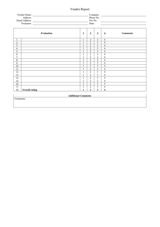 Vendor Report Template Printable pdf