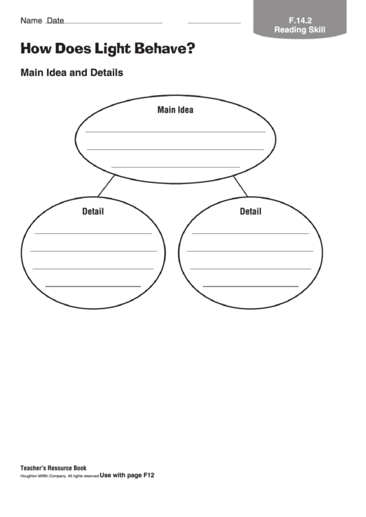 Science Worksheet - How Does Light Behave - Main Idea And Details Printable pdf