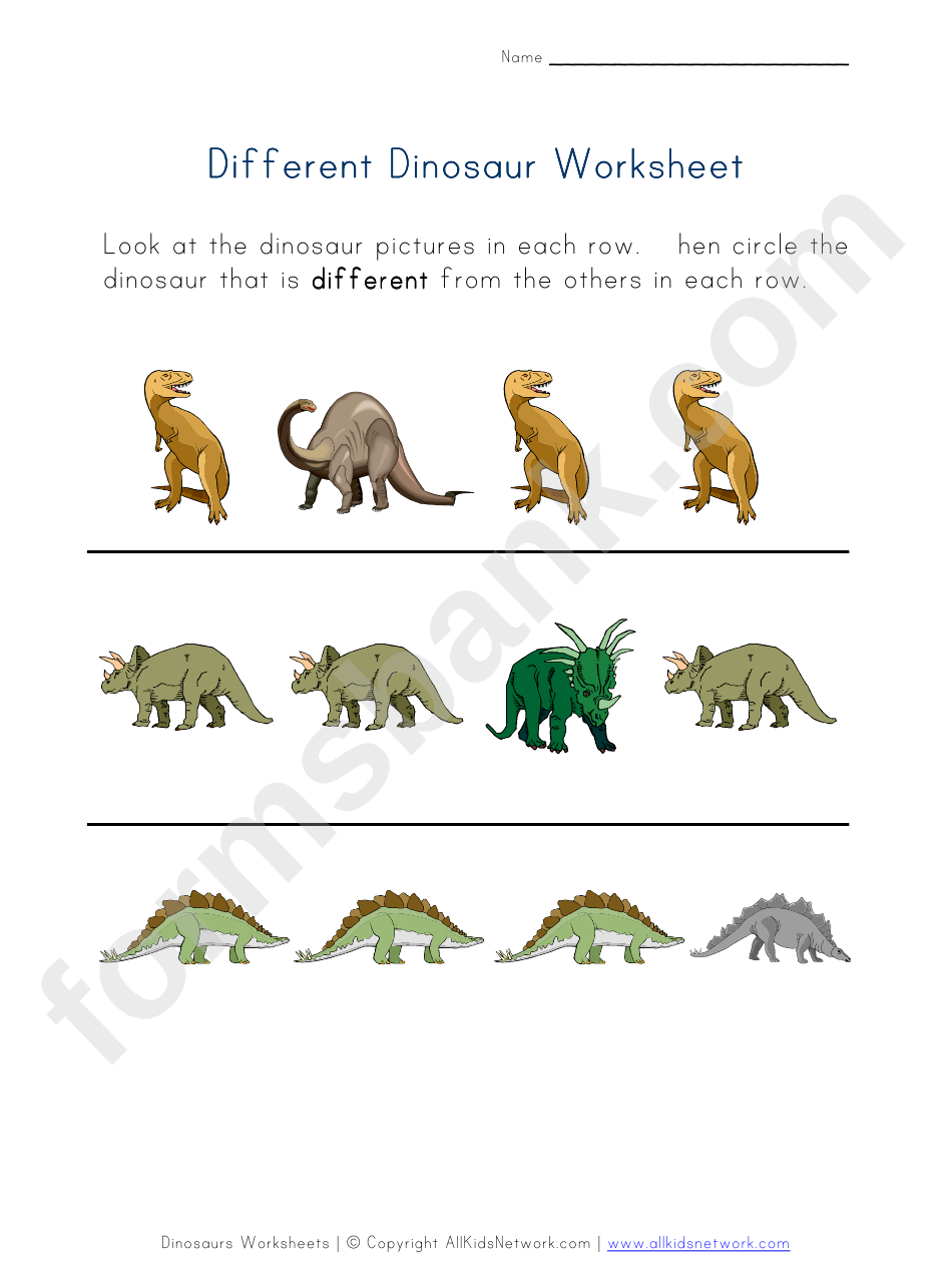 Different Dinosaur Worksheet