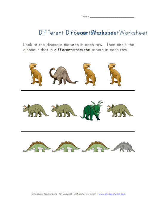 Different Dinosaur Worksheet Printable pdf
