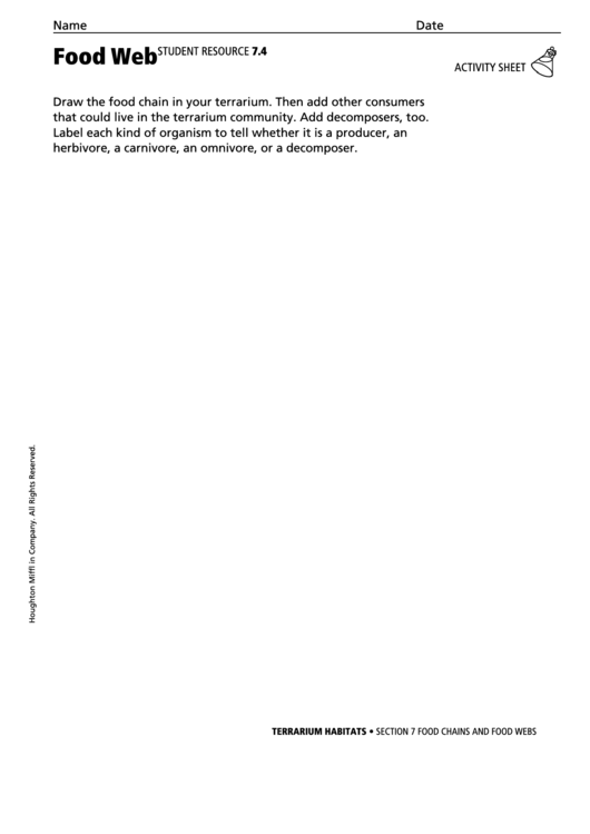 Food Web Biology Worksheet Printable pdf