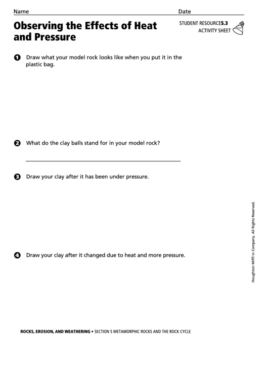 Observing The Effects Of Heat And Pressure Geology Worksheet Printable pdf