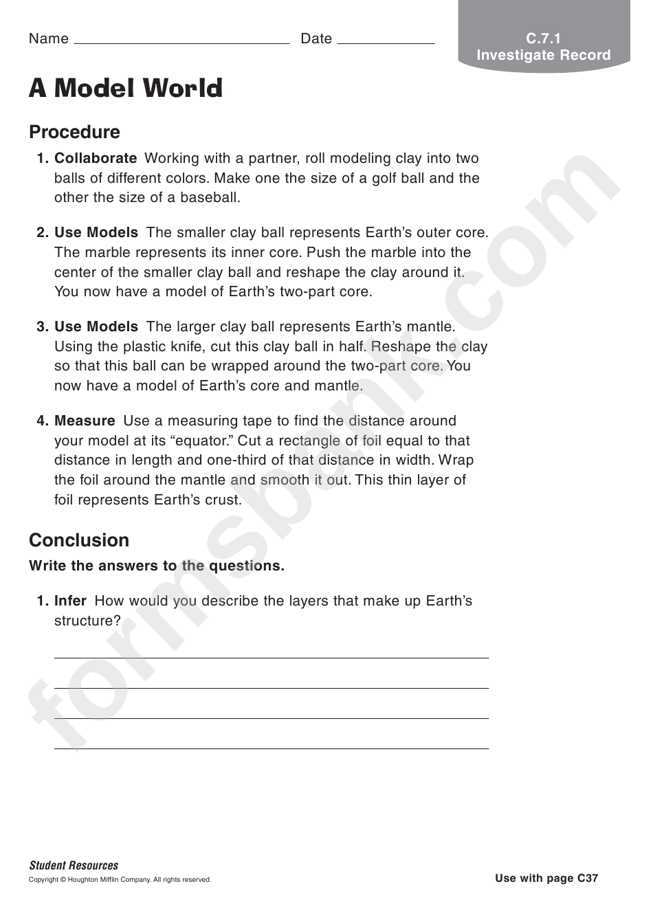 A Model World Geography Worksheet