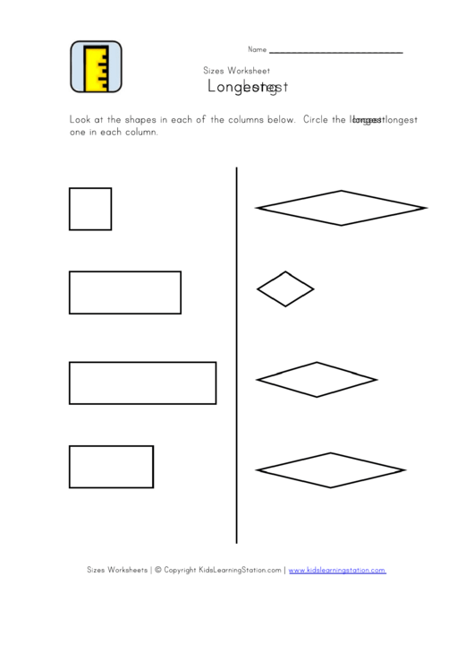 Longest Sizes Worksheet Printable pdf