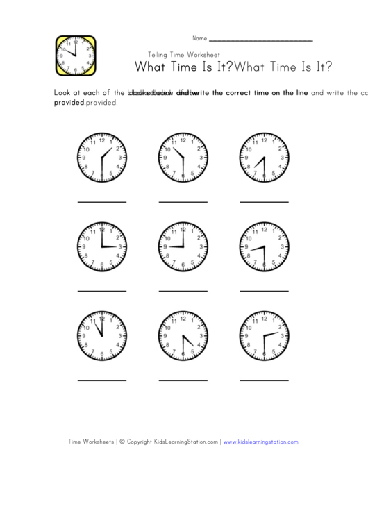 What Time Is It Telling Time Worksheet Printable pdf